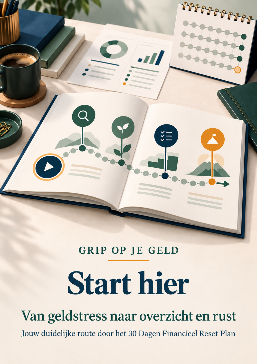 Voorpagina van Start hier, de route van geldstress naar overzicht en rust